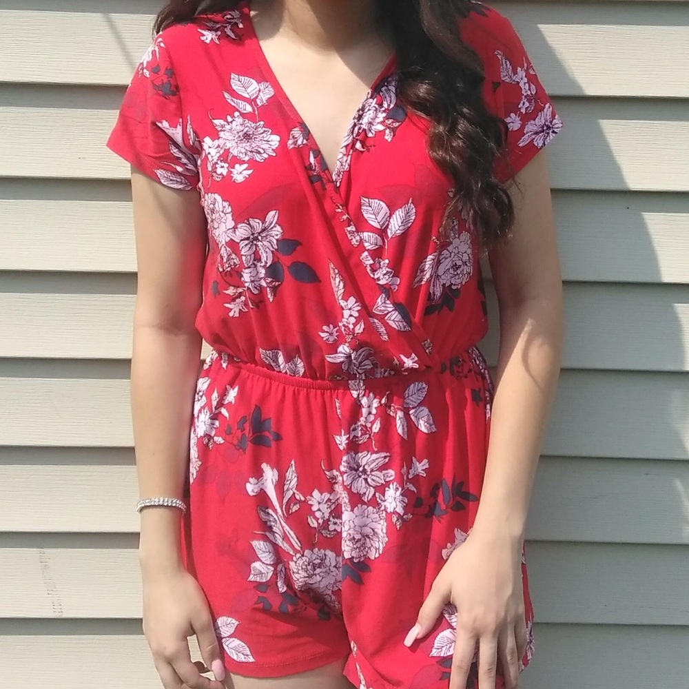 Red Floral Romper